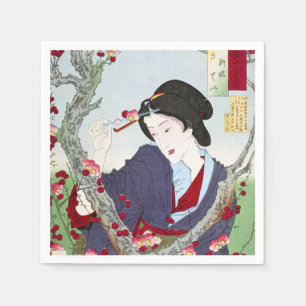 Chinoiserie Japanese Lady & Red Cherry Blossom Napkin