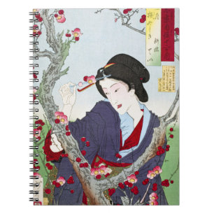 Chinoiserie Japanese Lady & Red Cherry Blossom Notebook