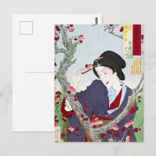 Chinoiserie Japanese Lady & Red Cherry Blossom Postcard