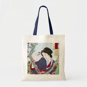 Chinoiserie Japanese Lady & Red Cherry Blossom Tote Bag