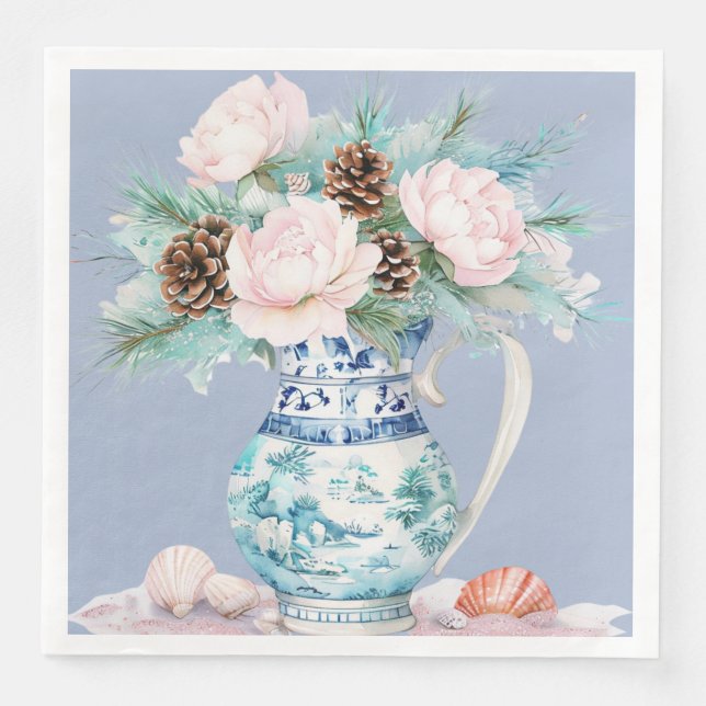 Chinoiserie Jug with Pinecones and Seashells  Napkin (Front)