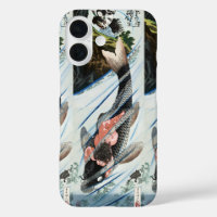 Chinoiserie Koi Carp Waterfall Japanese Art