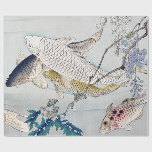 Chinoiserie Koi Fish & Purple Wisteria Print Wrapping Paper