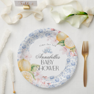 Chinoiserie Lemon Tea Baby Shower Table Decor Paper Plate