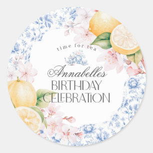 Chinoiserie Lemon Tea Birthday Party Invitation Classic Round Sticker