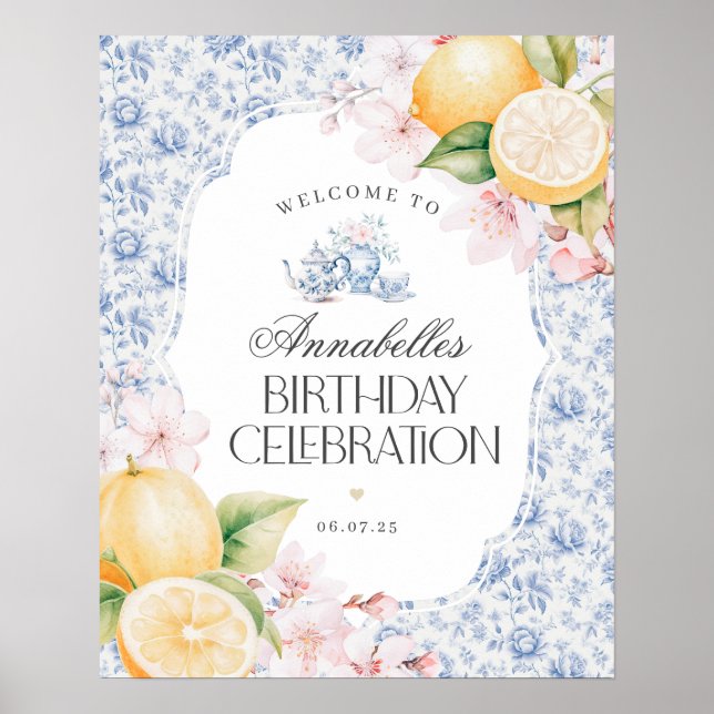 Chinoiserie Lemon Tea Birthday Party Welcome Sign (Front)
