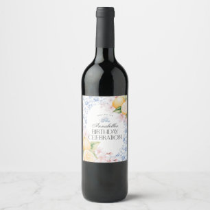 Chinoiserie Lemon Tea Party Birthday Barware Wine Label