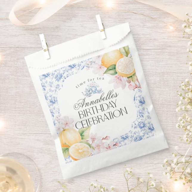 Chinoiserie Lemon Tea Party Birthday Dessert Favour Bags (Clipped)