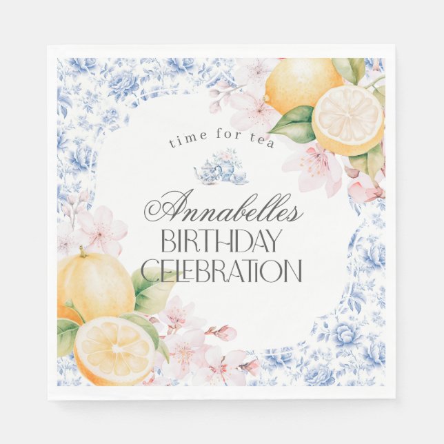 Chinoiserie Lemon Tea Party Birthday Party Decor Napkin (Front)
