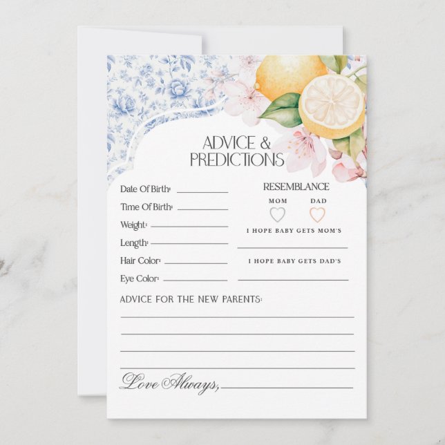 Chinoiserie Lemon Tea with Mum Advice for Baby Invitation (Front)