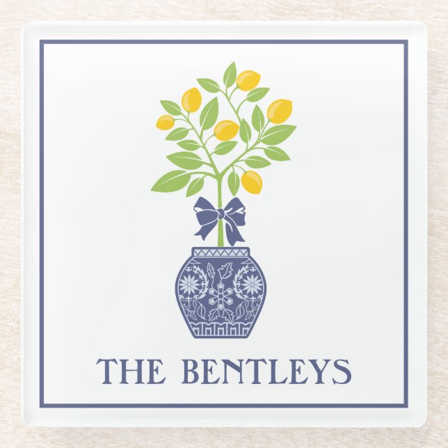 Chinoiserie Lemon Tree Glass Coasters (Front)