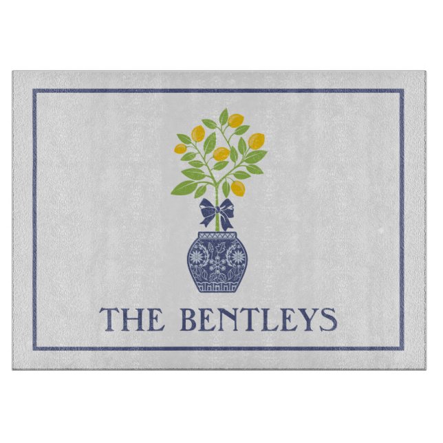 Chinoiserie Lemon Tree Personalised Cutting Board (Front)