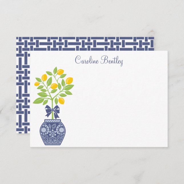 Chinoiserie Lemon Tree Personalised Note Cards (Front/Back)
