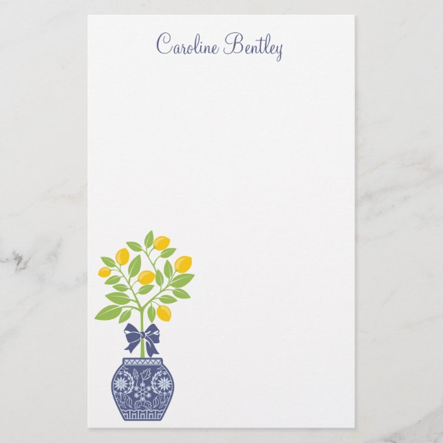 Chinoiserie Lemon Tree Personalised Stationery (Front)