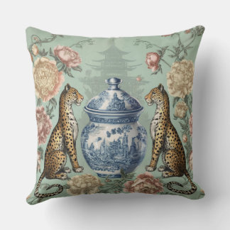 Chinoiserie Leopard Ginger Jar Art Cushion