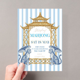 Chinoiserie Mahjong Party Blue Acrylic Invitations