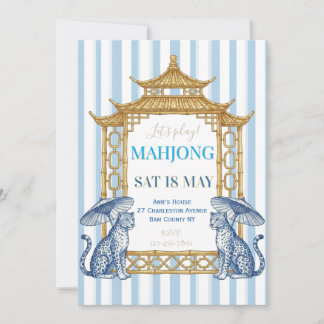 Chinoiserie Mahjong Party Blue Invitation