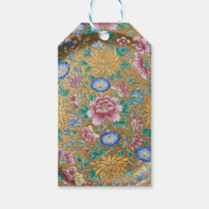 Chinoiserie Millefleur Flowers Gold Gift Tags