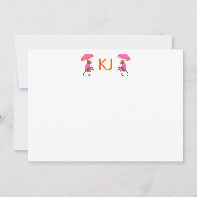 Chinoiserie Monkey Personalised Flat Note Card (Front)