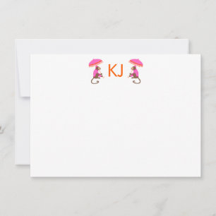 Chinoiserie Monkey Personalized Flat Note Card