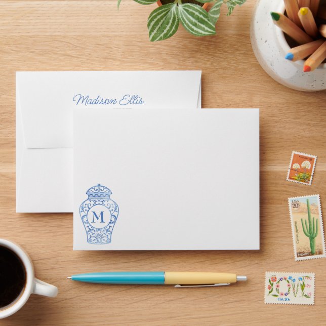 Chinoiserie Monogrammed Ginger Jar Envelopes (Desk)