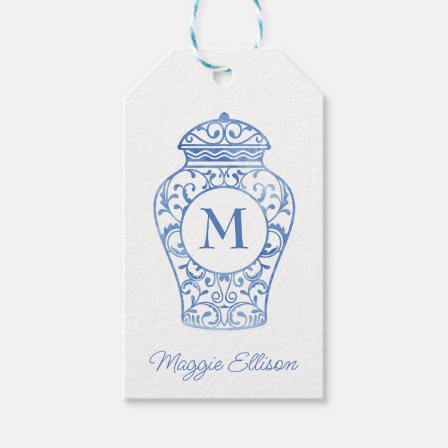 Chinoiserie Monogrammed Ginger Jar Gift Tags (Front)