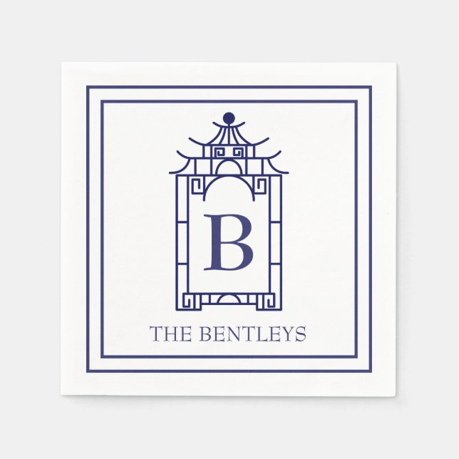 Chinoiserie Monogrammed Pagoda Party Napkins (Front)