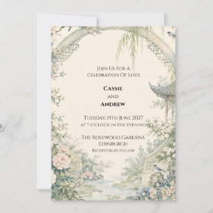 Chinoiserie Moon Gate Garden Wedding Invitation