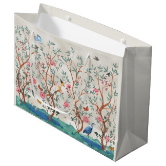 Chinoiserie Mural with Heron and Flowering Trees Large Gift Bag