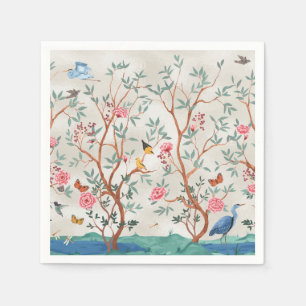 Chinoiserie Mural with Herons and Flowers Napkin