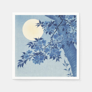 Chinoiserie Navy Blue Cherry Blossom & Full Moon Napkin