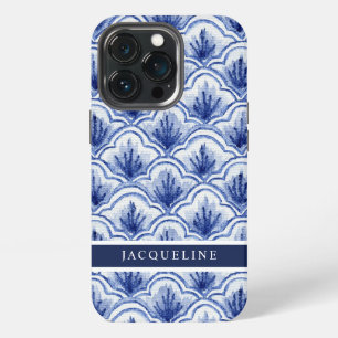Chinoiserie Navy Blue Shell Asian Vintage Pattern iPhone 13 Pro Case