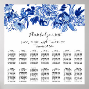 Chinoiserie Navy Blue White Floral Seating Chart