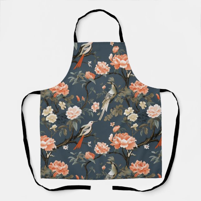 Chinoiserie on Denim Blue Apron (Front)