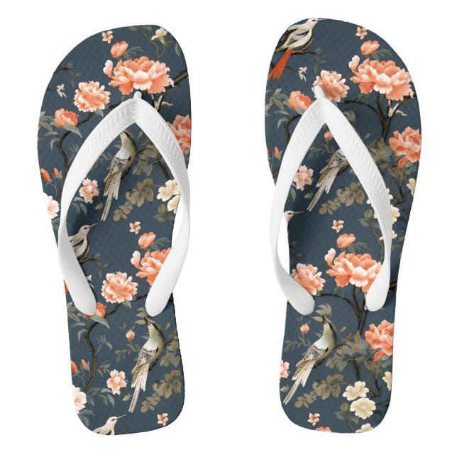 Chinoiserie on Denim Blue Jandals (Footbed)