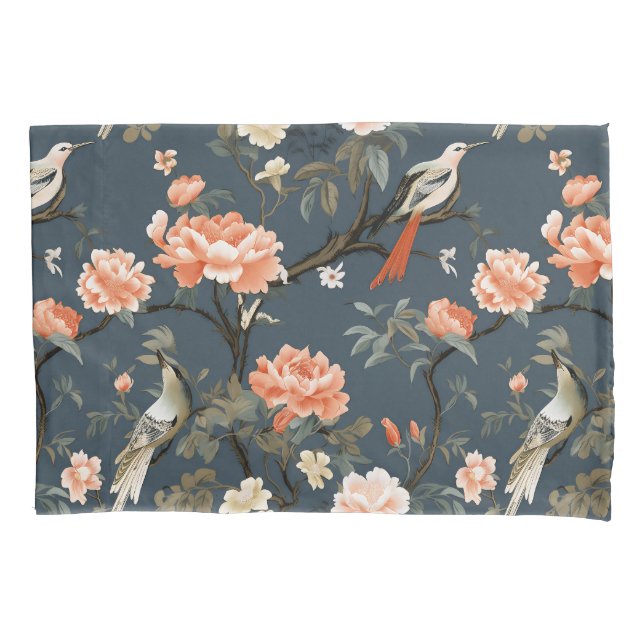 Chinoiserie on Denim Blue Pillowcase (Front)