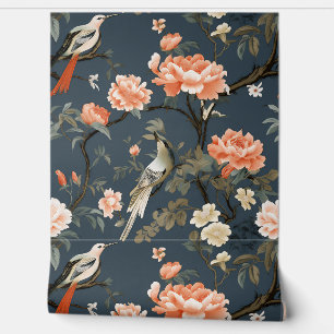 Chinoiserie on Denim Blue Wallpaper