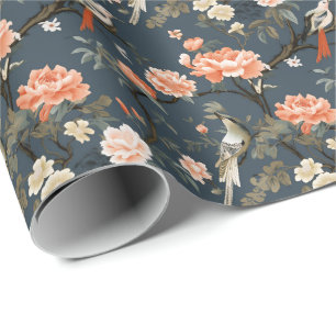 Chinoiserie on Denim Blue Wrapping Paper