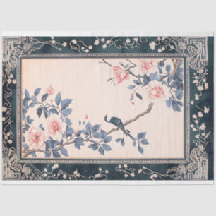 Chinoiserie Oriental Bird Art & patterned border Tissue Paper