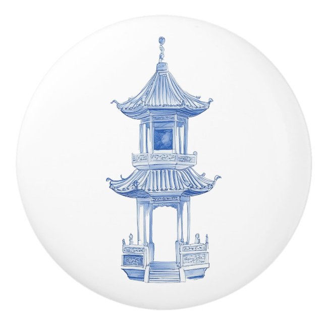 Chinoiserie Pagoda 4 Ceramic Knob (Front)