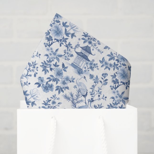 Chinoiserie Pagoda Crane  Tissue Paper (Gift Bag)