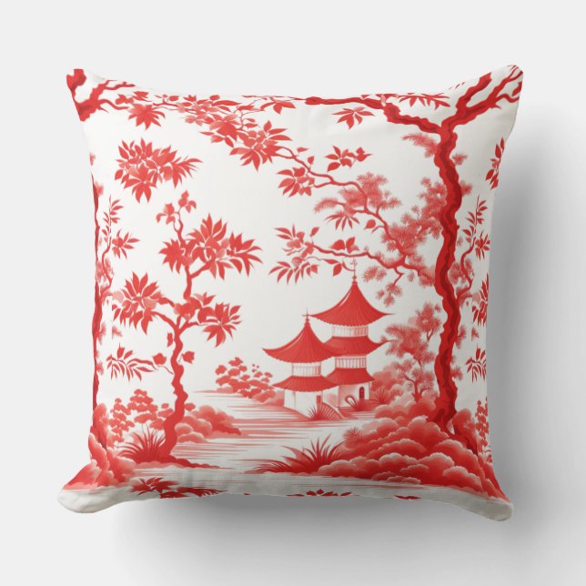 CHINOISERIE PAGODA IN RED!  CUSHION (Front)