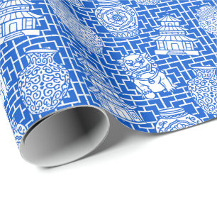 Chinoiserie Pagoda – Royal Preppy Asian Garden Wrapping Paper