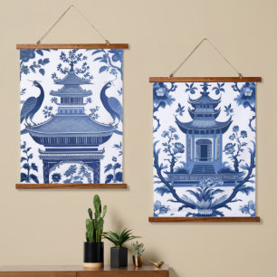 CHINOISERIE PAGODAS IN BLUE 1 & 2 HANGING TAPESTRY