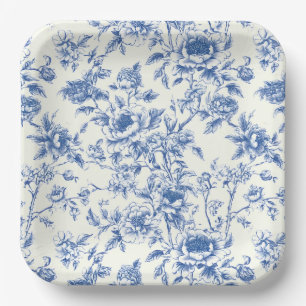 Chinoiserie Paper Plates, Blue Floral Party Plate