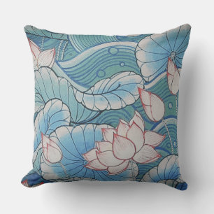 Chinoiserie Pastel Oriental Pink & Blue Floral Cushion