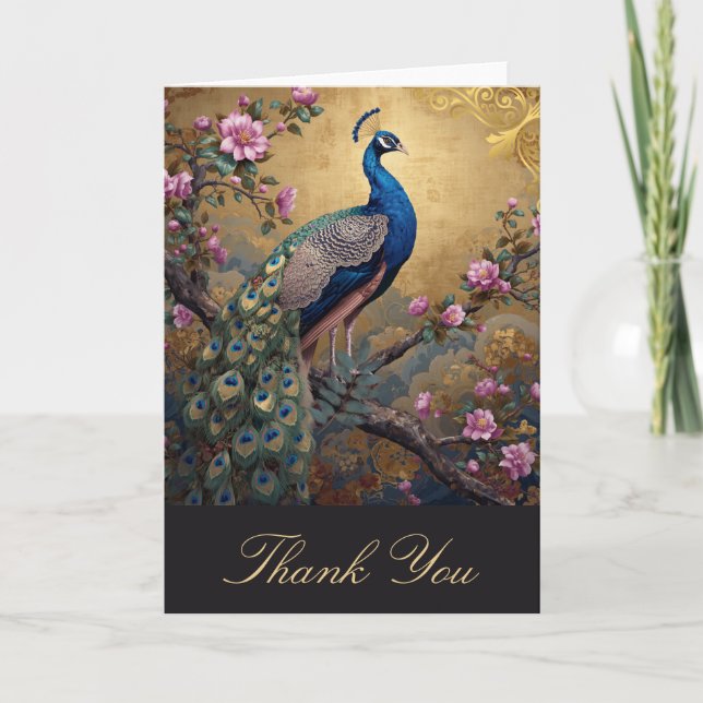 Chinoiserie Peacock Thank You Card (Front)