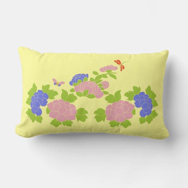 Chinoiserie peonies lumbar cushion (Front)