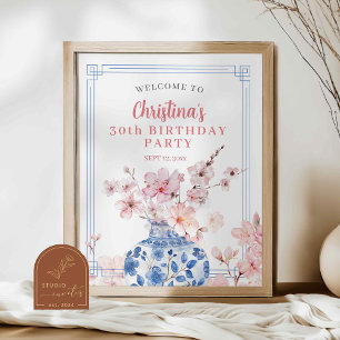 Chinoiserie Pink Cherry Blossom Welcome Sign