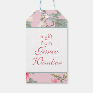 Chinoiserie Pink Floral Egret Gift Tags